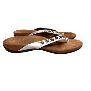 Vionic Orthaheel Floriana Sandals Flip Flops 11 Women White Leather Embellished